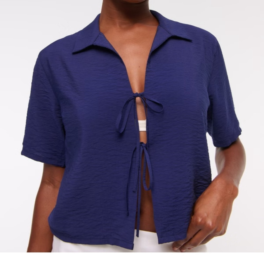 Abercrombie & Fitch Women's Blue Tie-Front Top Sz Large